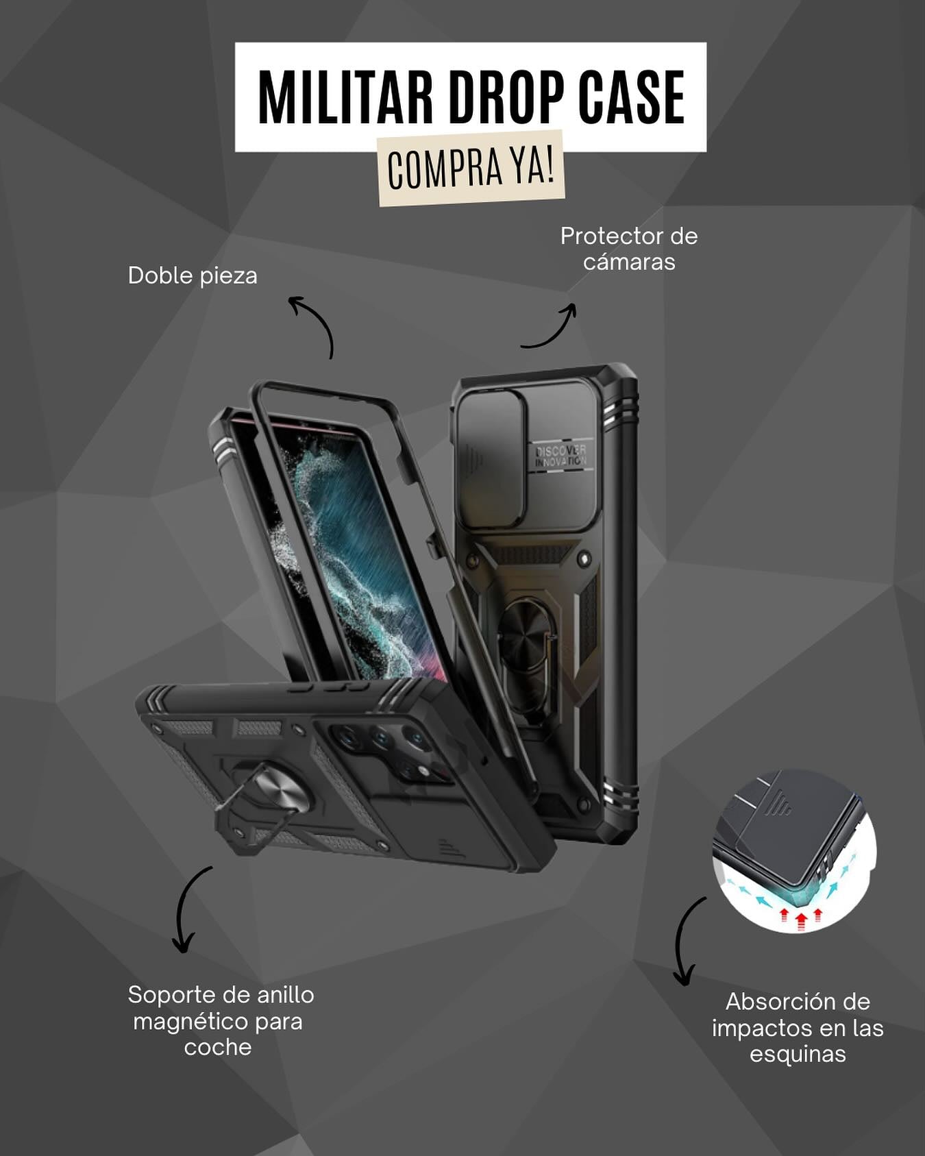 Militar Drop Case Blanco con negro